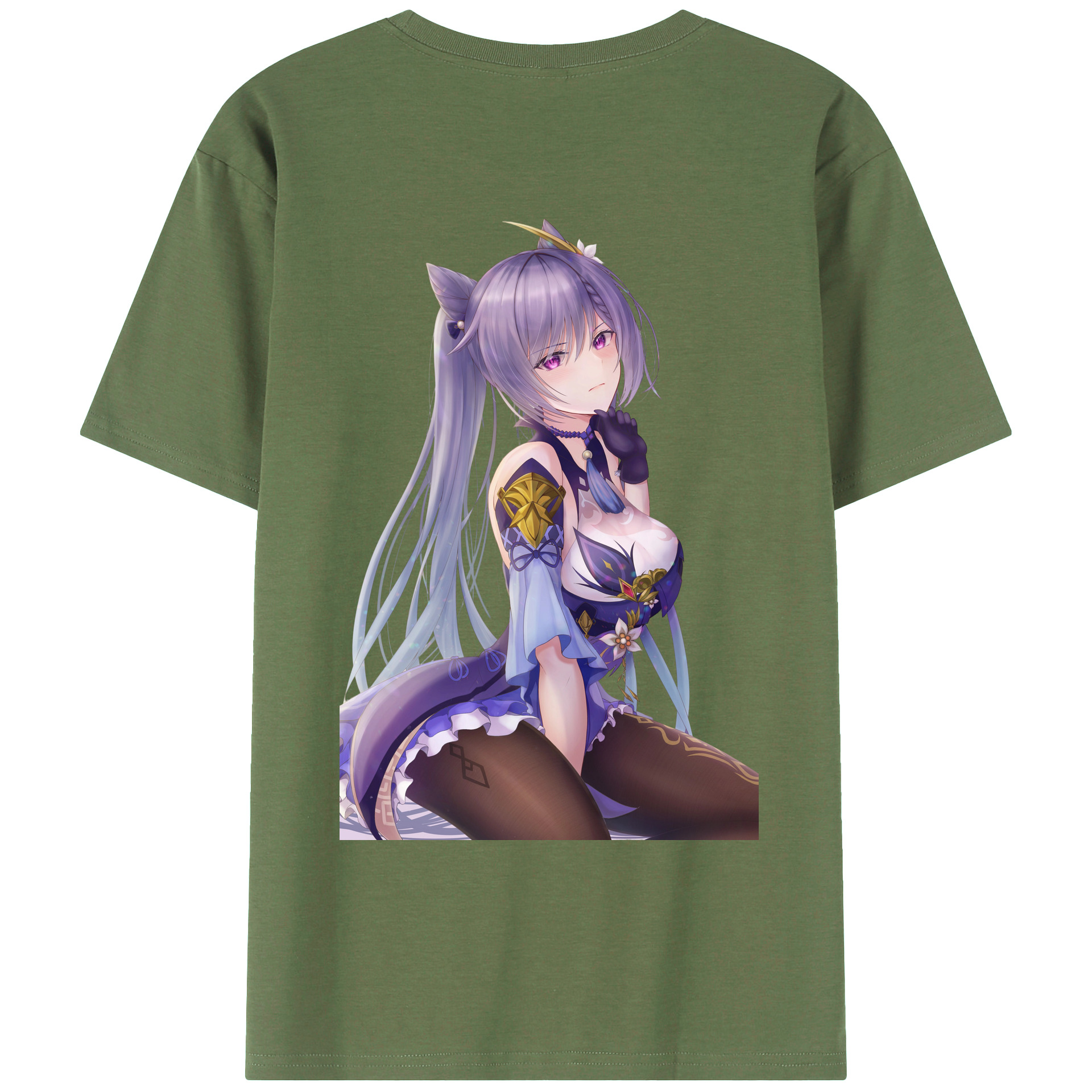 げんし神 刻晴 こくせい genshin Kokusei 綿100％ メンズ半袖Tシャツ（バックプリント） 通気性